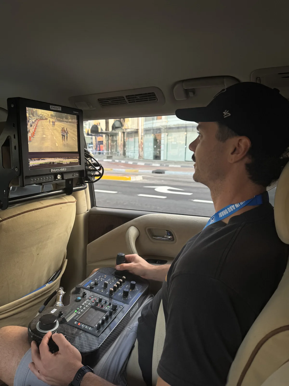 Ethan Schaeffer operating a remote stabilised head from a tracking vehicle